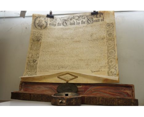 George III large manuscript with seal &amp; original box - please see photographs  