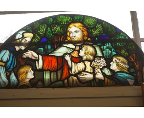 Victorian large leaded light window ( in 2 half's) glass window recovered from Bank street chapel Bolton Diameter 120 cm 