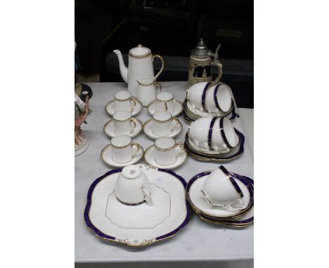 A QUANTITY OF TEAWARE TO INCLUDE PALLADIN CHINA CUPS, SAUCERS, SIDE PLATES AND A CAKE PLATE, PLUS AN OLDE ENGLISH COFFEE SET 