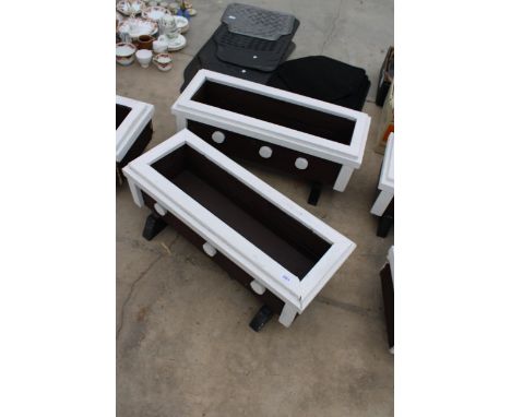 TWO WOODEN PAINTED TROUGH PLANTERS 