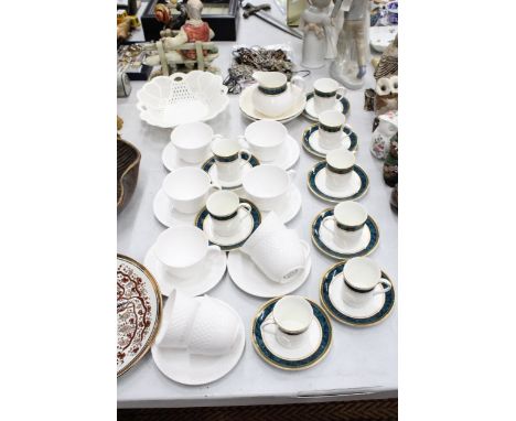 A MIXED LOT OF CUPS AND SAUCERS, JUG AND BOWLS TO INCLUDE ROYAL DOULTON "BILTMORE" AND SPODE WARE 