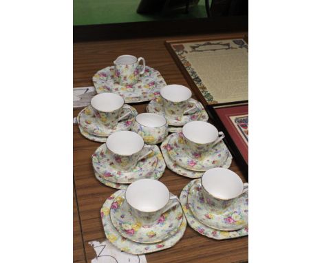A LORD NELSON CHINTZ TEASET TO INCLUDE A CAKE PLATE, CREAM JUG, SUGAR BOWL, CUPS, SAUCERS AND SIDE PLATES 