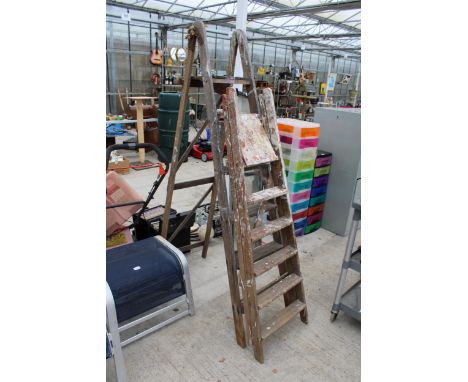 TWO VINTAGE WOODEN STEP LADDERS 