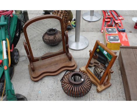 TWO SING FRAME DRESSING TABLE MIRRORS AND A HANGING LANTERN 