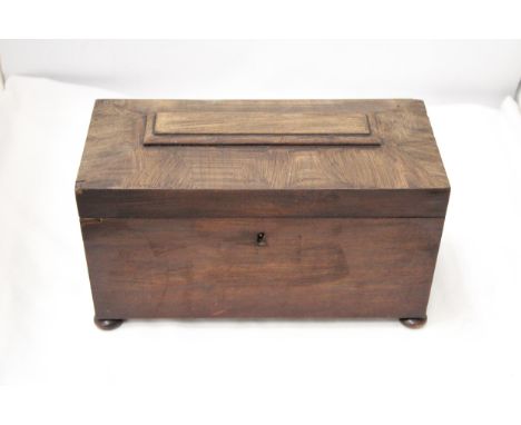 AN EARLY VICTORIAN, MAHOGANY, SARCOPHAGUS, TEA CADDY 