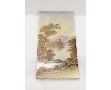 AN EDWARDIAN HANDPAINTED TILE, 15CM X 31CM 