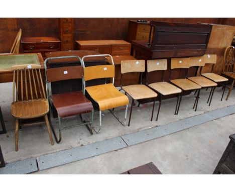 SEVEN 1950'S BENTWOOD CHAIRS ON TUBULAR FRAMES, ERCOL STYLE CHAIR 
