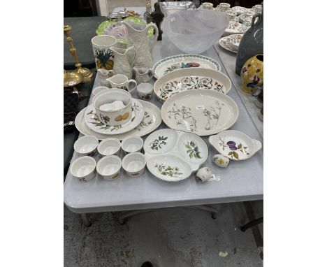A QUANTITY OF CERAMICS TO INCLUDE PORTMERION PARIAN WHITE WARE EMBOSSED JUGS, ROYAL WORCESTER EVESHAM, A WORCESTER HERBS SECT
