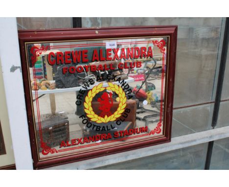 A WOODEN FRAMED MONGRAMED CREWE ALEXANDRA MIRROR 