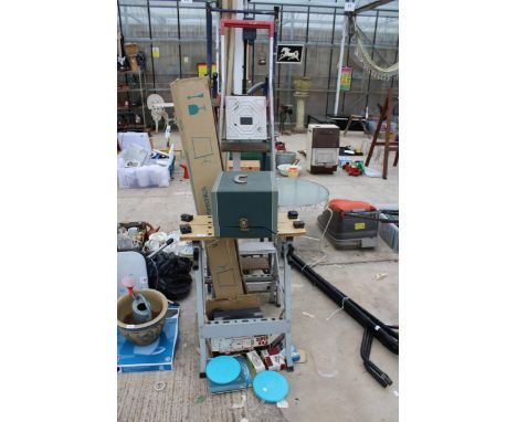 AN ASSORTMENT OF ITEMS TO INCLUDE TWO STEP LADDERS, A FOLDING WORK MATE AND A PROJECTOR ETC 