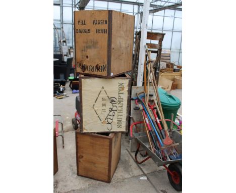 THREE VINTAGE WOODEN TEA CHESTS 