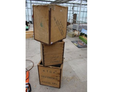 THREE VINTAGE WOODEN TEA CHESTS 