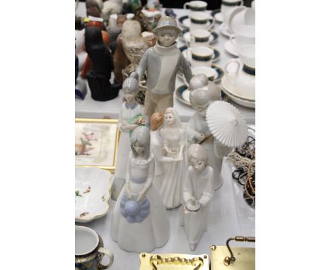 A COLLECTION OF SIX LLADRO STYLE FIGURES TO INCLUDE A ROYAL DOULTON 