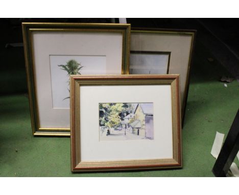TWO FRAMED WATERCOLOURS TO INCLUDE, S V 'JAMES ROWAN', COLLIER, LEAVING SHOREHAM, 1983, WITHDRAWN 1984, A THISTLE AND A PRINT