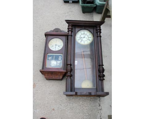 TWO VINTAGE WOODEN CASED WALL CLOCKS 