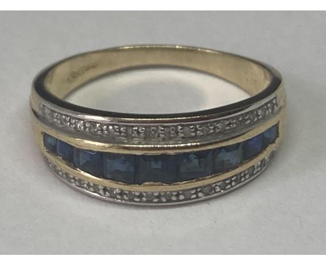 A 9 CARAT GOLD RING WITH SAPPHIRES AND DIAMONDS SIZE O/P 