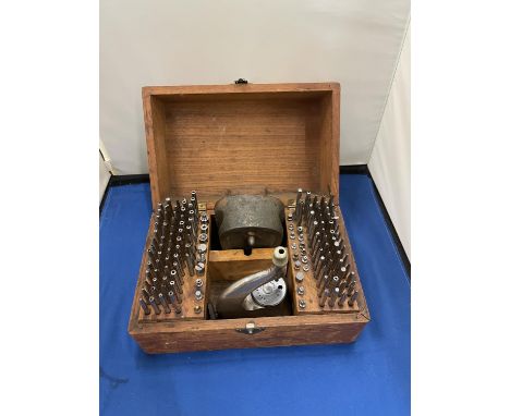 A BOLEY WATCHMAKERS RIVETING AND STAKING TOOLS (COMPLETE SET) IN ORIGINAL WOODEN BOX 