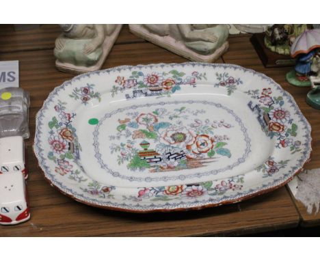 A LARGE VINTAGE IRONSTONE PLATTER, MARKE TO THE BACK, ASHWORTH, HANLEY, 48CM X 39CM 