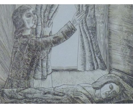 SWANSON, JOHN AUGUST (1938-2021) American, "Let The Sun Shine In", etching, signed and dated 1979, framed and glazed. 9 x 11 