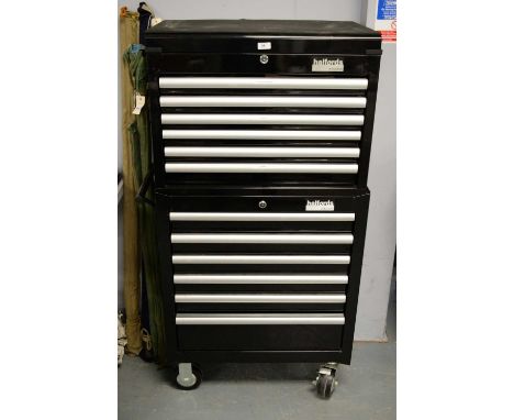 Halfords Industrial: a large steel industrial tool chest, one drawer fitted with complete Halfords socket set, also socket se