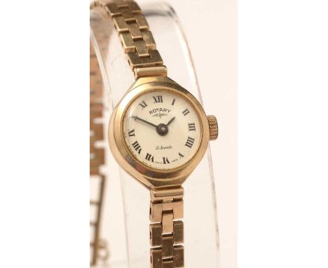 A lady's 9ct gold cased Rotary wristwatch on a 9ct gold bracelet strap, together with box and original guarantee dated 1967, 