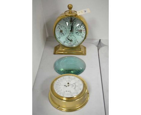 A contemporary brass-cased World clock, of Goliath pocket watch form, approximately 30cms high; together with a brass-cased D