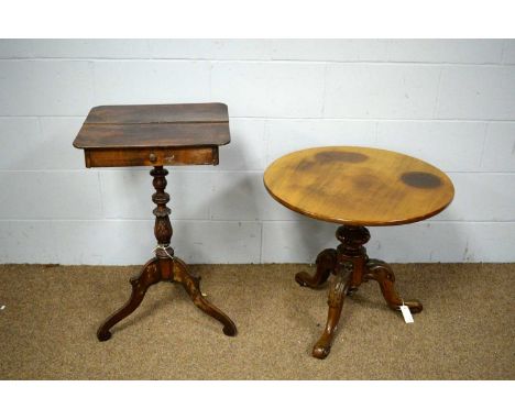 An early 20th Century mahogany tripod table with rectangular top, the single frieze drawer above an acanthus carved turned an