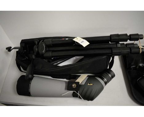 A Landove Zoom 20-60 x 80 Waterproof Spotting Scope; together with a Manfrotto 390B tripod stand, and carry case.
