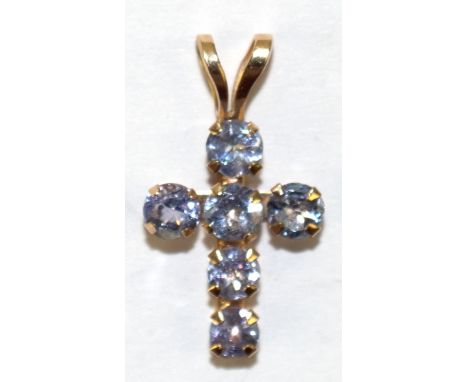 Kleines Kreuz, 416er GG/ 10 k, Tansanite, zus. 0,53 ct., Maße 1,6 x 0,8 cm