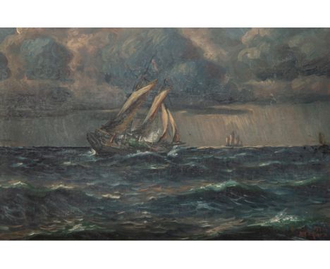 Marx, Alf. "Segelschiffe auf See", Öl/ Karton, sign. u.r. und dat. 1920, am rechten Rand besch., u.l. Knickspuren und min. ei