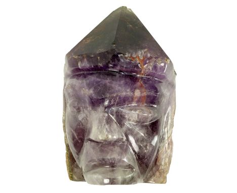 Vintage Carved Amethyst Head. Signed. Measures 9-3/8" H x 5-1/4" W. Condition: Good condition Domestic Shipping: Third party 
