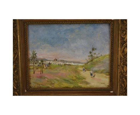 Fortunato Giulio Faini, Italian (1869 - 1953) Oil on panel "Orientalist Scene". Signed and dated 1911 lower left. Measures 8-