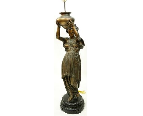 After: Albert Ernest Carrier-Belleuse, French (1824-1887) Bronze sculpture as floor lamp "Woman With Urn". Signed A. Carrier.