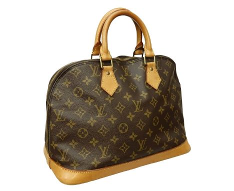 Louis Vuitton Brown Canvas Monogram Alma PM. Golden brass hardware, brown interior with slot and patch pockets, vachetta hand