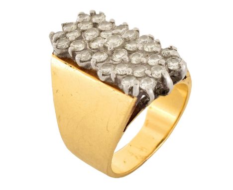 Vintage Pave Set Round Brilliant Cut Diamond and 14 Karat Yellow Gold Ring. Stamped 14K. Ring size 7. Approx. weight: 15.5 gr