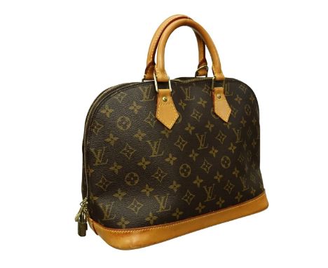 Louis Vuitton Brown Canvas Monogram Alma PM. Golden brass hardware, brown interior with slot and patch pockets, vachetta hand