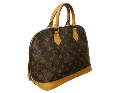 Louis Vuitton Brown Canvas Monogram Alma PM. Golden brass hardware, brown interior with slot and patch pockets, vachetta hand