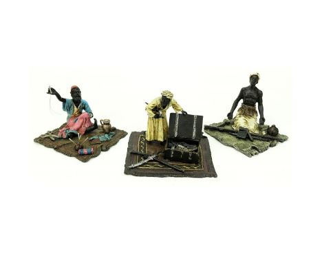 Three (3) 20th Century Austrian Cold Painted Orientalist Bronzes. Each stamped with Bergman logo. Measures 3-3/4" H. Conditio