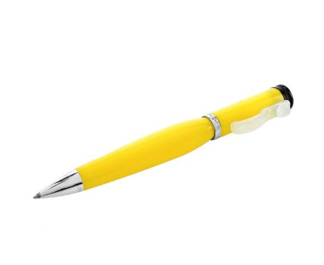 Loiminchay Limited Edition Pen with Jade Clip. Pelikan rollerball. Yellow case with white jade "belt buckle" clip. In leather