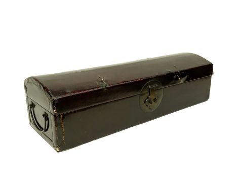 Antique Chinese Lacquered Leather Scroll Box. Unsigned. Measures 6-7/8" H x 25-1/4" L x 8-1/4" Condition: Some wear and lifti