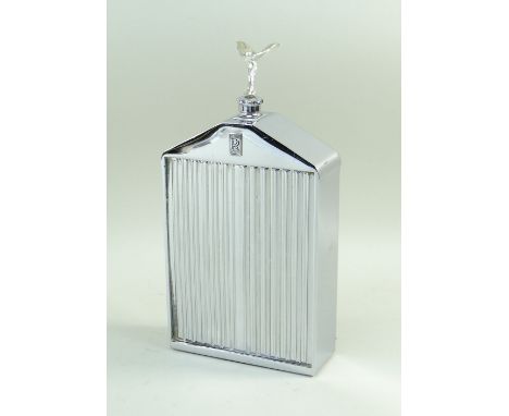 BOXED 'ROLLS-ROYCE' RADIATOR DECANTER BY RUDDSPEED, 1960s, chromed with shutters, enamel badge and Spirit of Ecstasy mascot, 