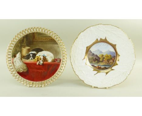 TWO ENGLISH BONE CHINA CABINET PLATES comprising (1) Royal Worcester plate 1875, painted by Robert Perling with King Charles 