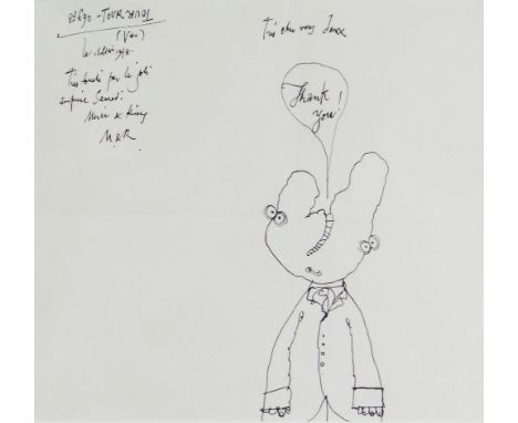 RONALD SEARLE (British, b. 1920) ink on paper - 'Thank You' note/letter with cartoon of a two headed man, inscribed, signed w