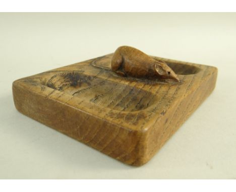 ROBERT 'MOUSEMAN' THOMPSON OAK PINTRAYS, of rectangular shape, middle with 'signature' mouse carved in relief between two ova