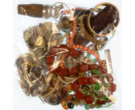 MISCELLANEOUS COSTUME JEWELLERY, TO INCLUDE BLUE JOHN ARTICLES AND FRAGMENTS, CUFFLINKS AND OTHER SILVER AND/OR ENAMEL ARTICL