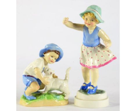 TWO ROYAL WORCESTER FIGURES OF SEPTEMBER AND THE SABBATH CHILD, BOTH MODELLED BY F. G. DOUGHTY, 10.5 AND 18CM H, BLACK PRINTE