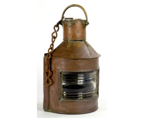 A TELFORD, GRIER & MACKAY LTD COPPER SHIPS LANTERN, 47CM H, C1900, LACKS ILLUMINANT 