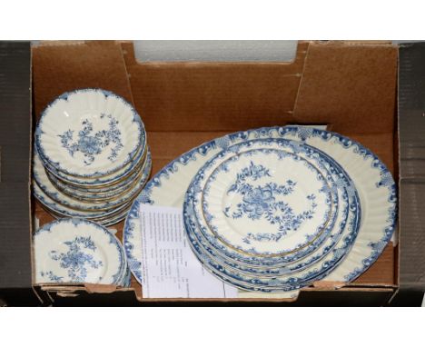 A ROYAL WORCESTER BLUE AND WHITE MANSFIELD PATTERN FLUTED DINNER SERVICE, BLUE PRINTED MARK