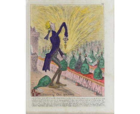 CARICATURE. GILLRAY, UNCOOKING OLD SHERRY, ETCHING ON WOVE, HAND COLOURED, ORIGINALLY PUBLISHED BY H. HUMPHREY 1805, SHEET 38