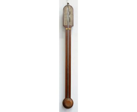 A VICTORIAN MAHOGANY EXPOSED TUBE STICK BAROMETER, THE SILVERED REGISTER ENGRAVED J. KING BRISTOL, 98CM H